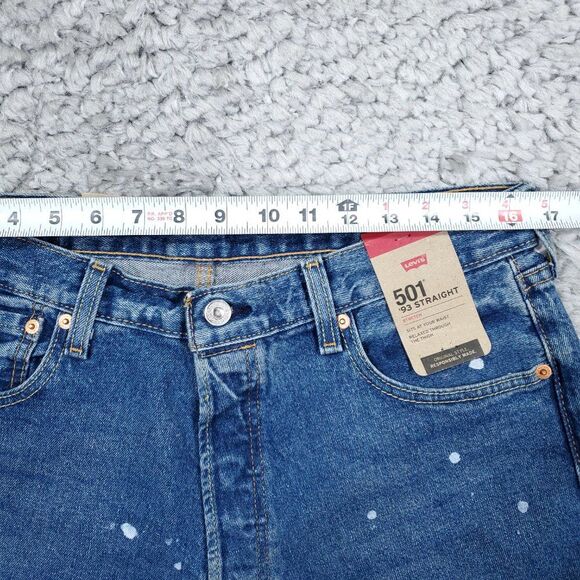 Levi's 501 '93 Straight Fit Paint Splatter Jeans Blue Y2k Size 34 x 30 - Picture 6 of 13